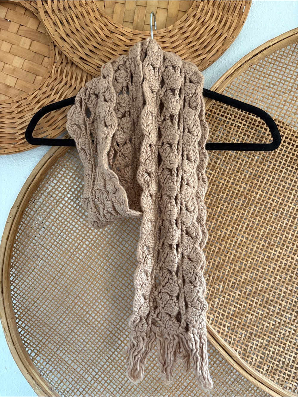 Source Unknown Chunky Crochet Scarf in Beige